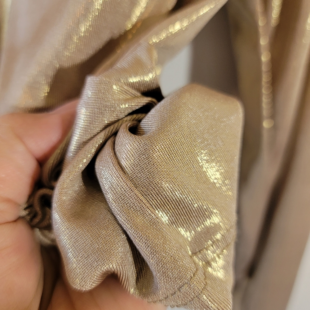 VTG MSK Gold Metallic Draped Long Sleeve Top Sz XL Minimalist Casual Glam Party - Picture 6 of 9